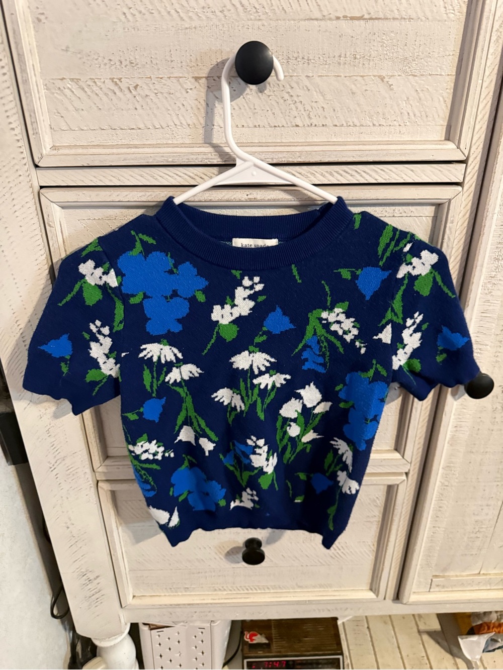 kate spade Navy Blue Floral Short-Sleeve Knit Sweater